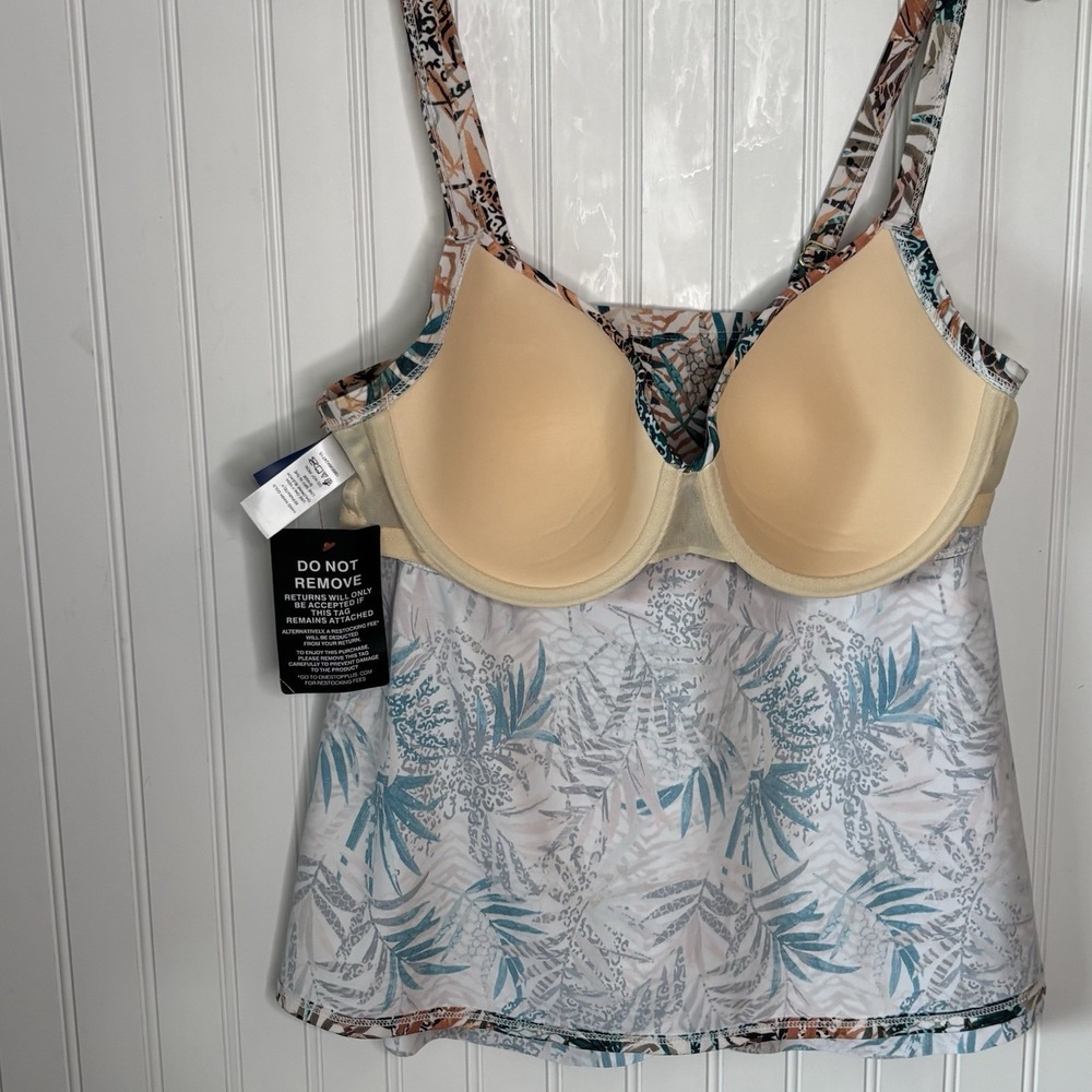 Swimsuits for All Bra Faux Flyaway Underwire Tankini Top 38C Animal Palm Print - Picture 8 of 14